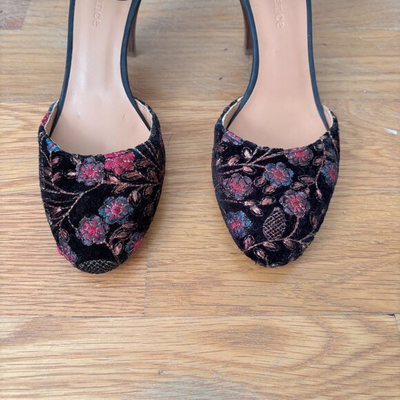 Sundance Lilia Black Floral Embroidered Ankle Strap Heels - Picture 7 of 12